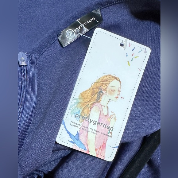 Pretty Garden | Classy Navy Midi Dress | Mermaid Hem | Cocktail & Event Ready - Picture 7 of 7